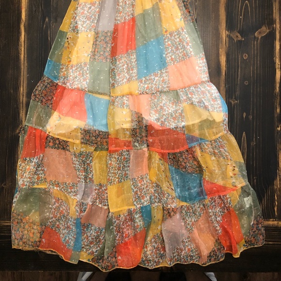 KU2 by Kokomo Unlimited Beautiful Patchwork MIDI Dress w/Wood Straps SZ S/M - Picture 4 of 6